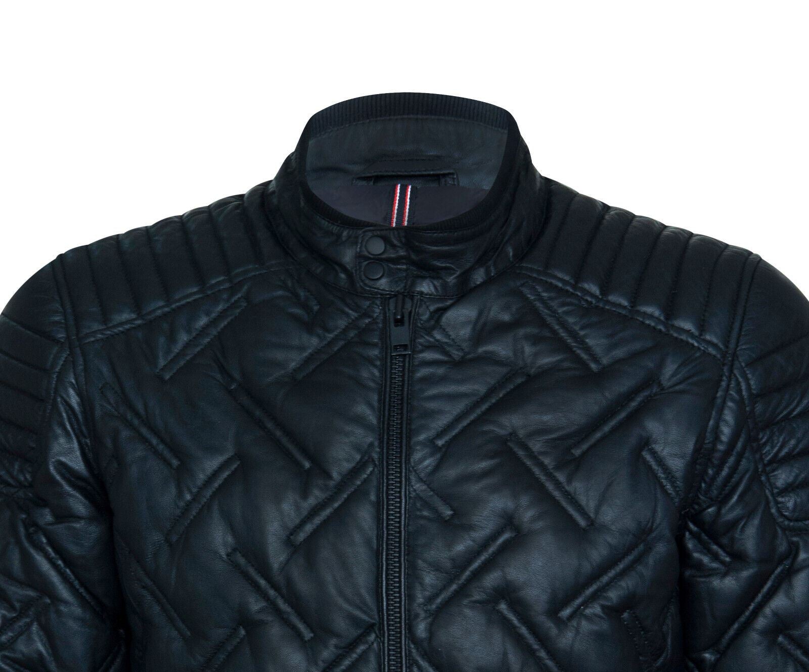 Mens Black Puffer Leather Biker Jacket - Tilbury