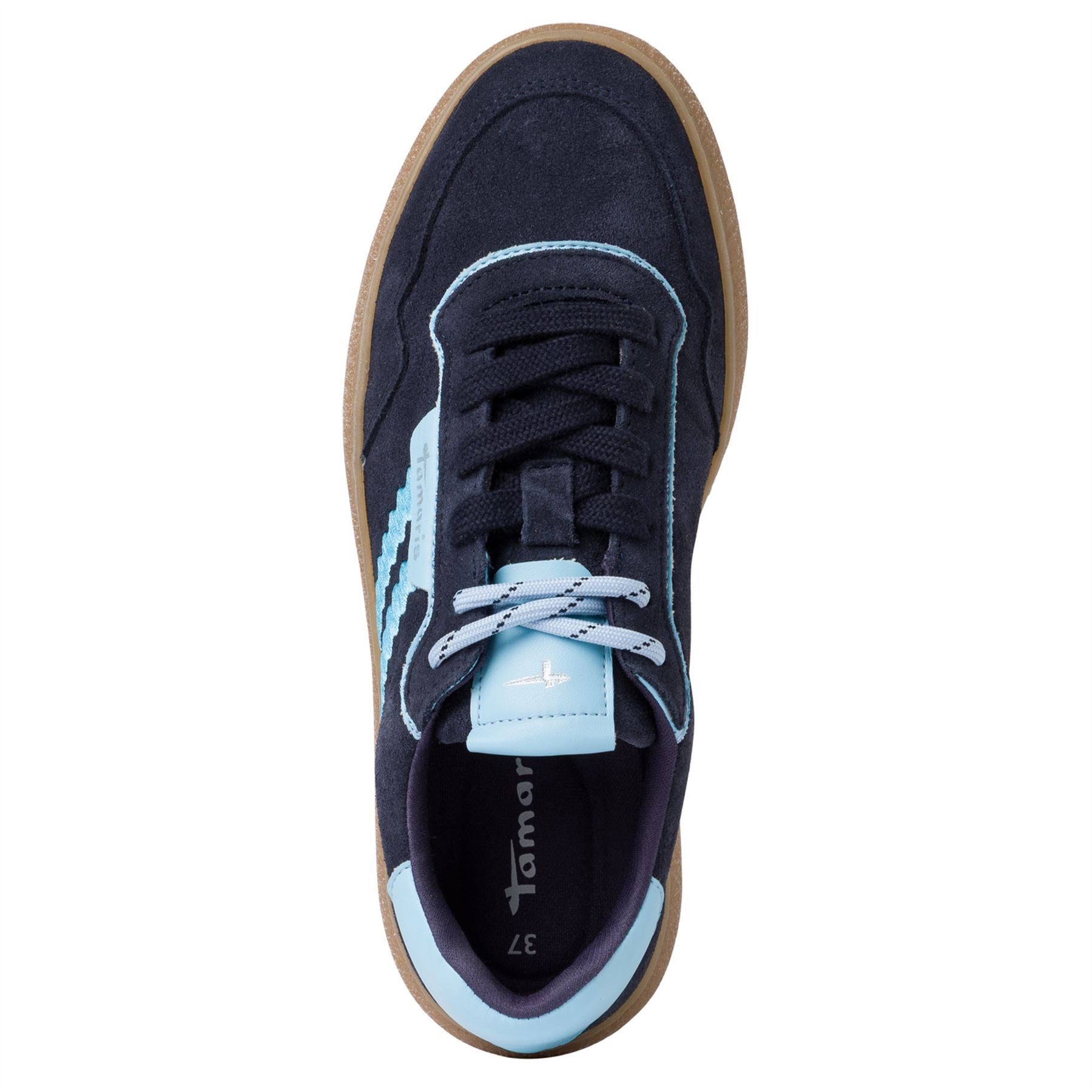 Tamaris Womens Navy Blue Leather Fashion Stripe Lace Up Sneakers