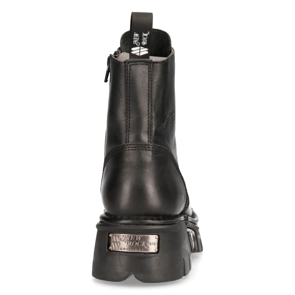 New Rock Black Leather Military Biker Boots- M-NEWMILI083-S19