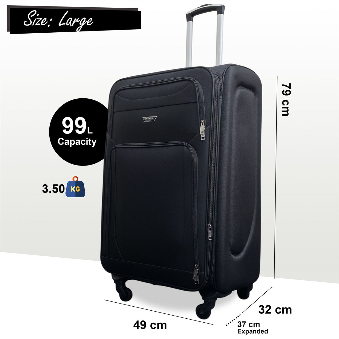 Nagoya Large Soft Shell Suitcase in Black