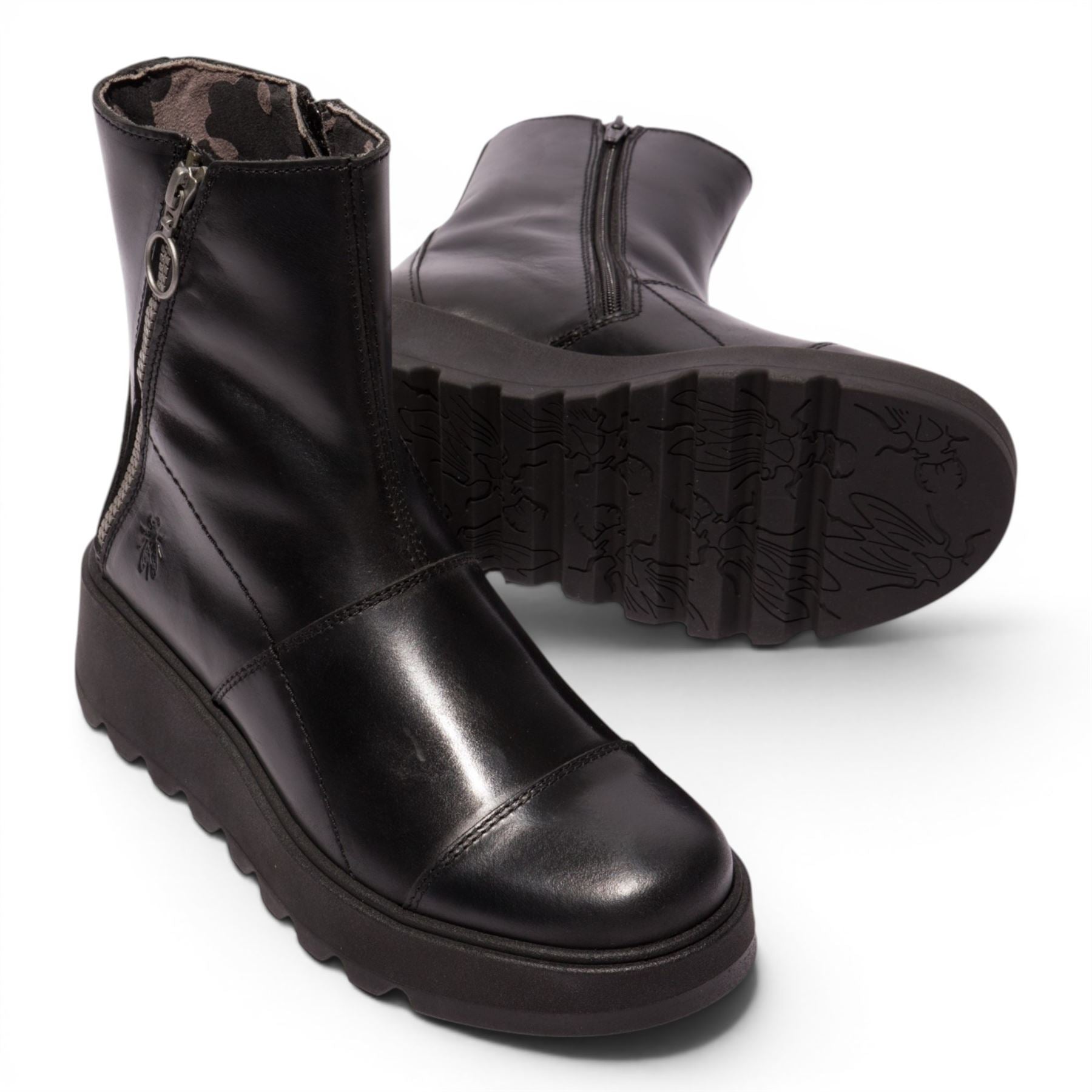 Fly London Women’s Black Leather Zip-up Platform Ankle Boots - TARP553FLY
