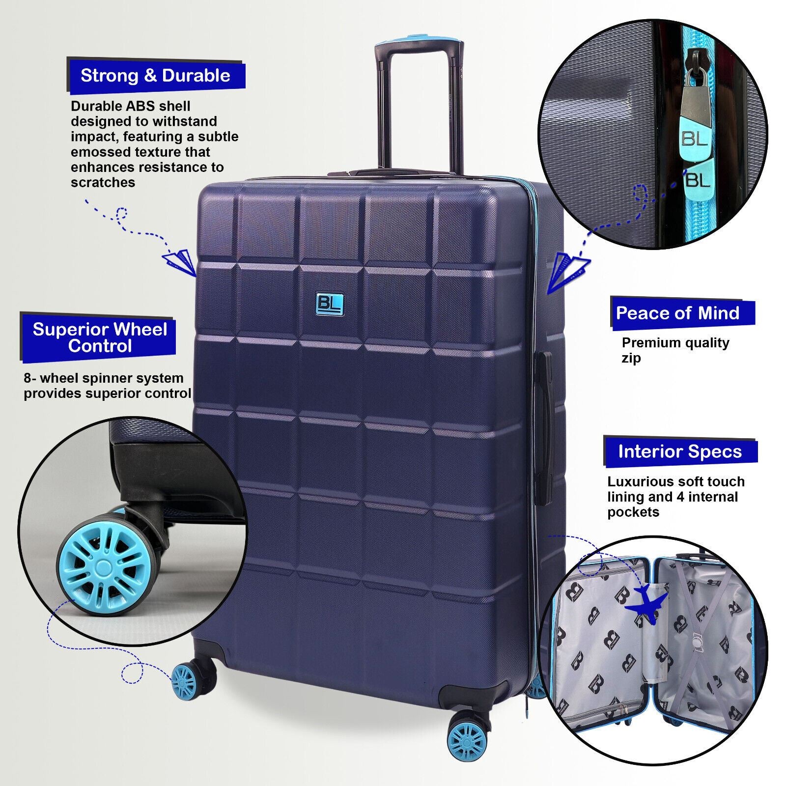 Collinsville Large Soft Shell Suitcase in Navy