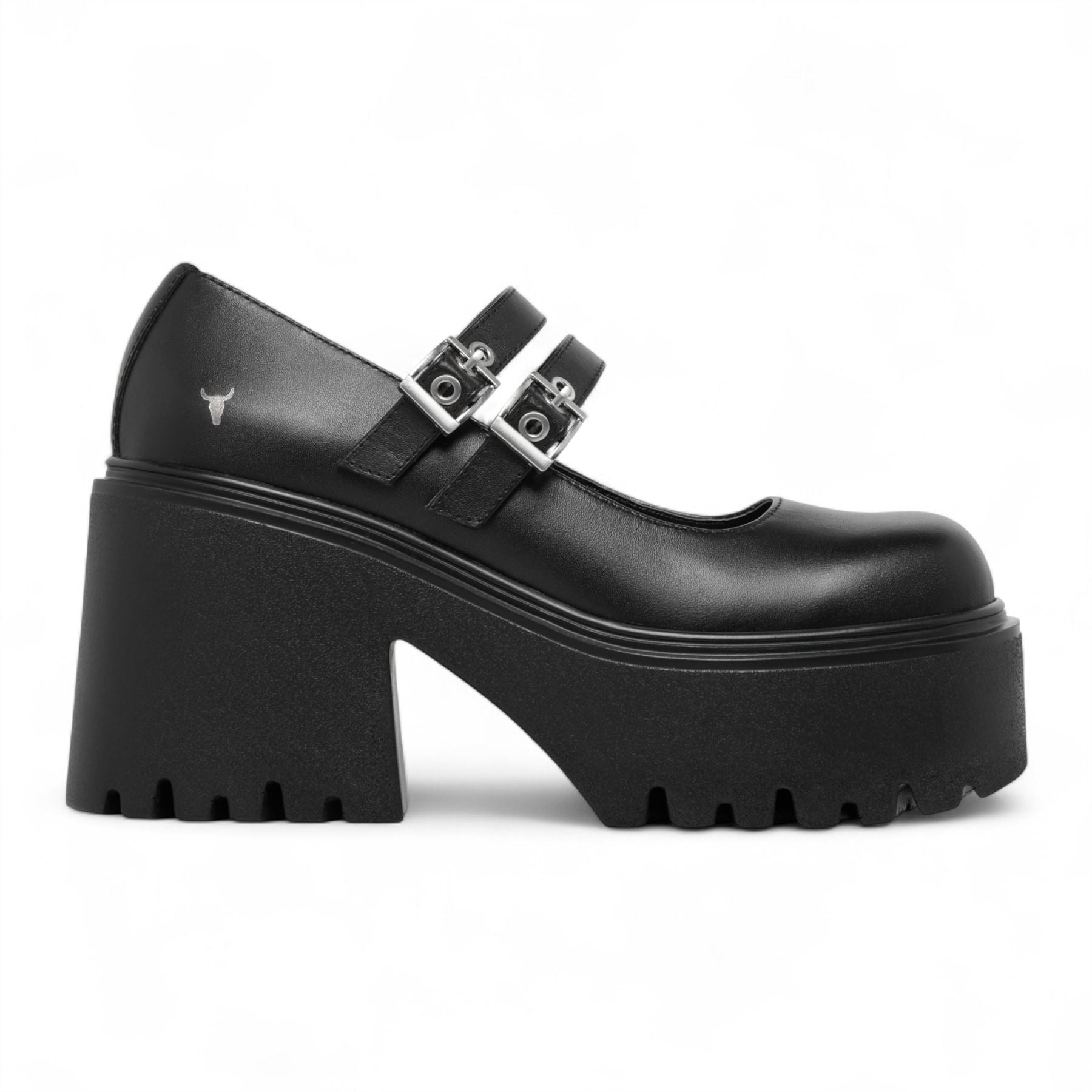 Windsorsmith Womens Black Leather Chunky Platform Mary-Jane Heel
