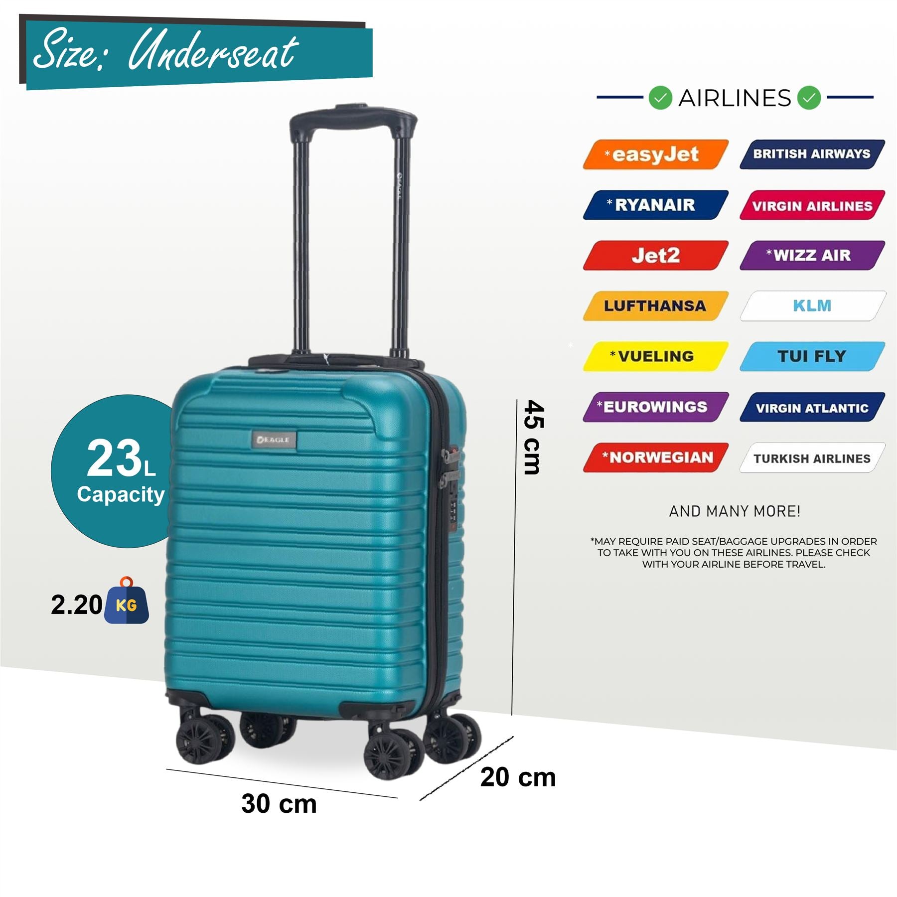 Koga Underseat Hard Shell Suitcase in Teal