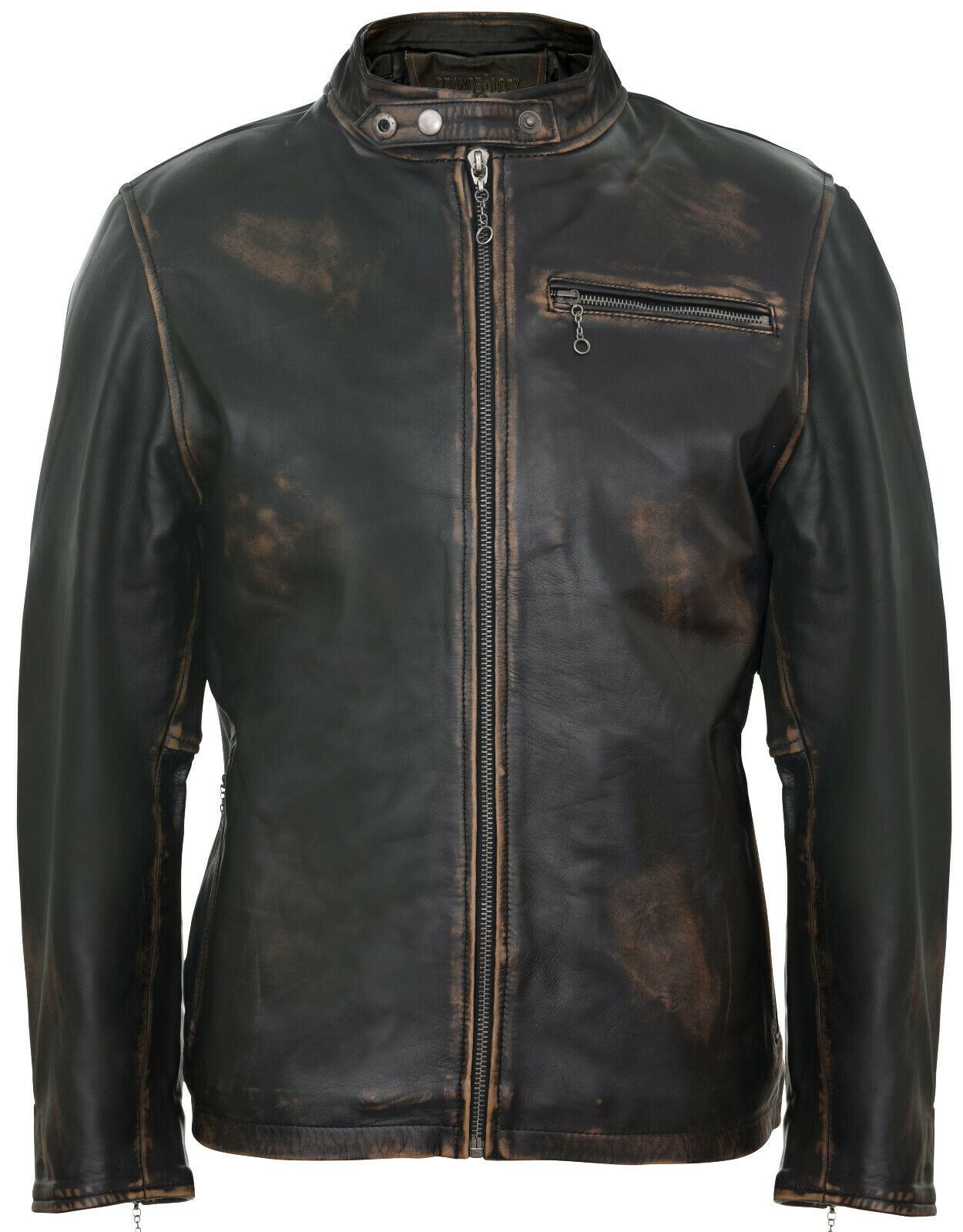 Mens Classic Black Leather Biker Jacket- Southgate