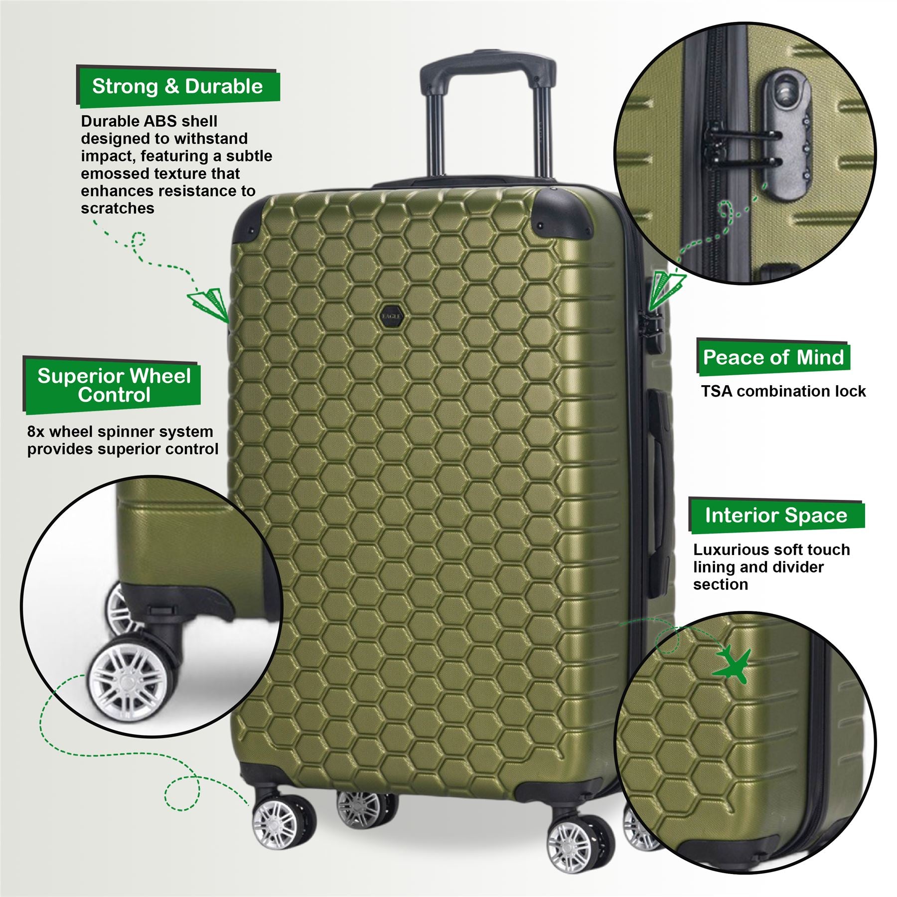 Noda Set of 4 Hard Shell Suitcase in Green