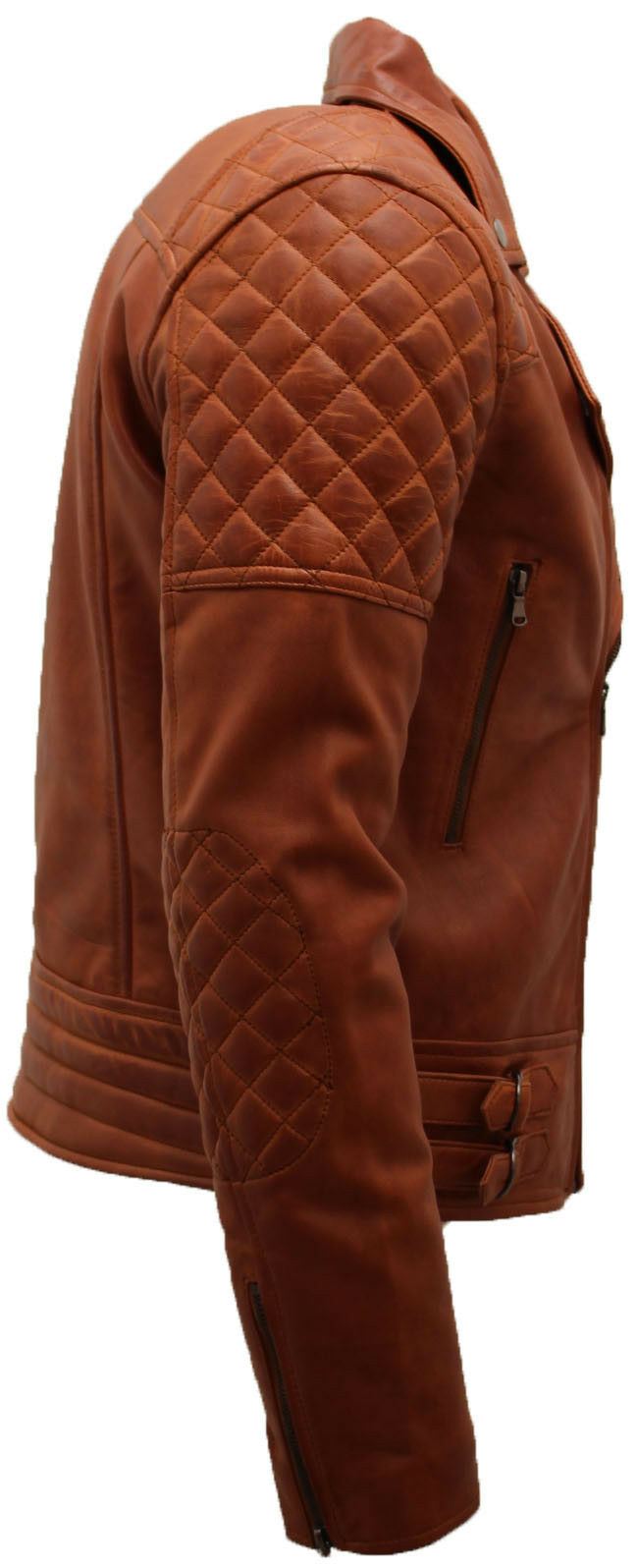 Mens Quilted Leather Biker Jacket-Stonehouse