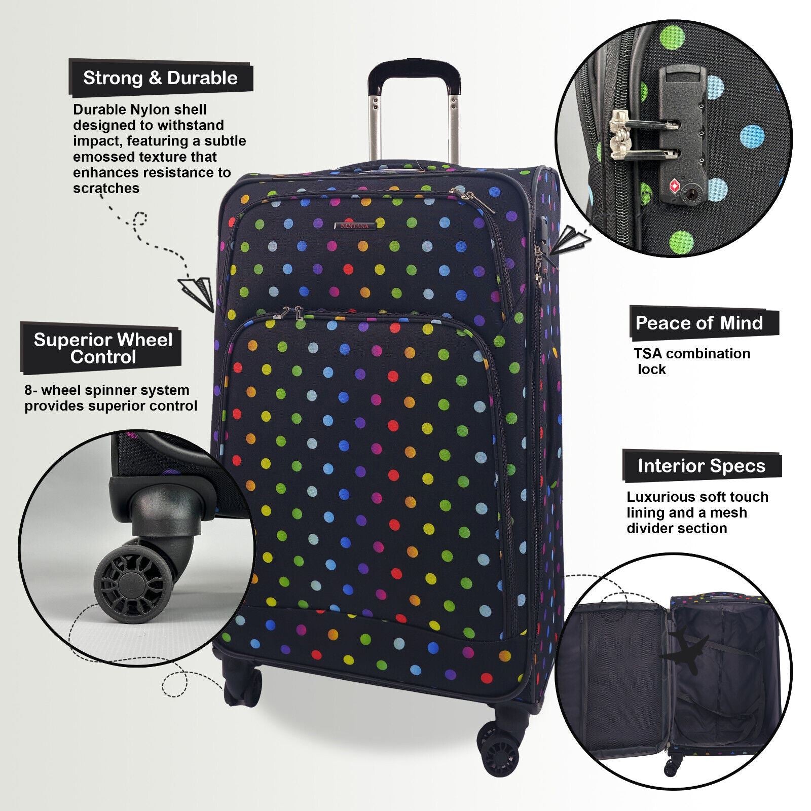 Lightweight Cabin 8 Wheel Luggage Travel Soft Bag