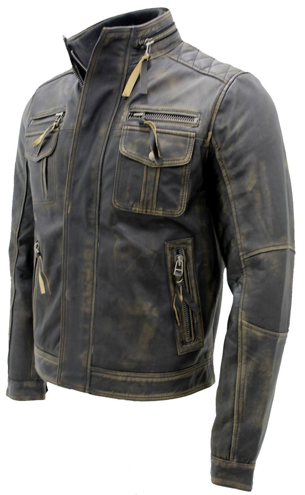 Mens Classic Leather Biker Jacket-Shildon - Upperclass Fashions 