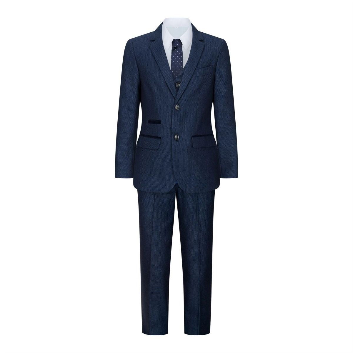 Boys 3 Piece Navy Blue Birdseye Tweed Suit