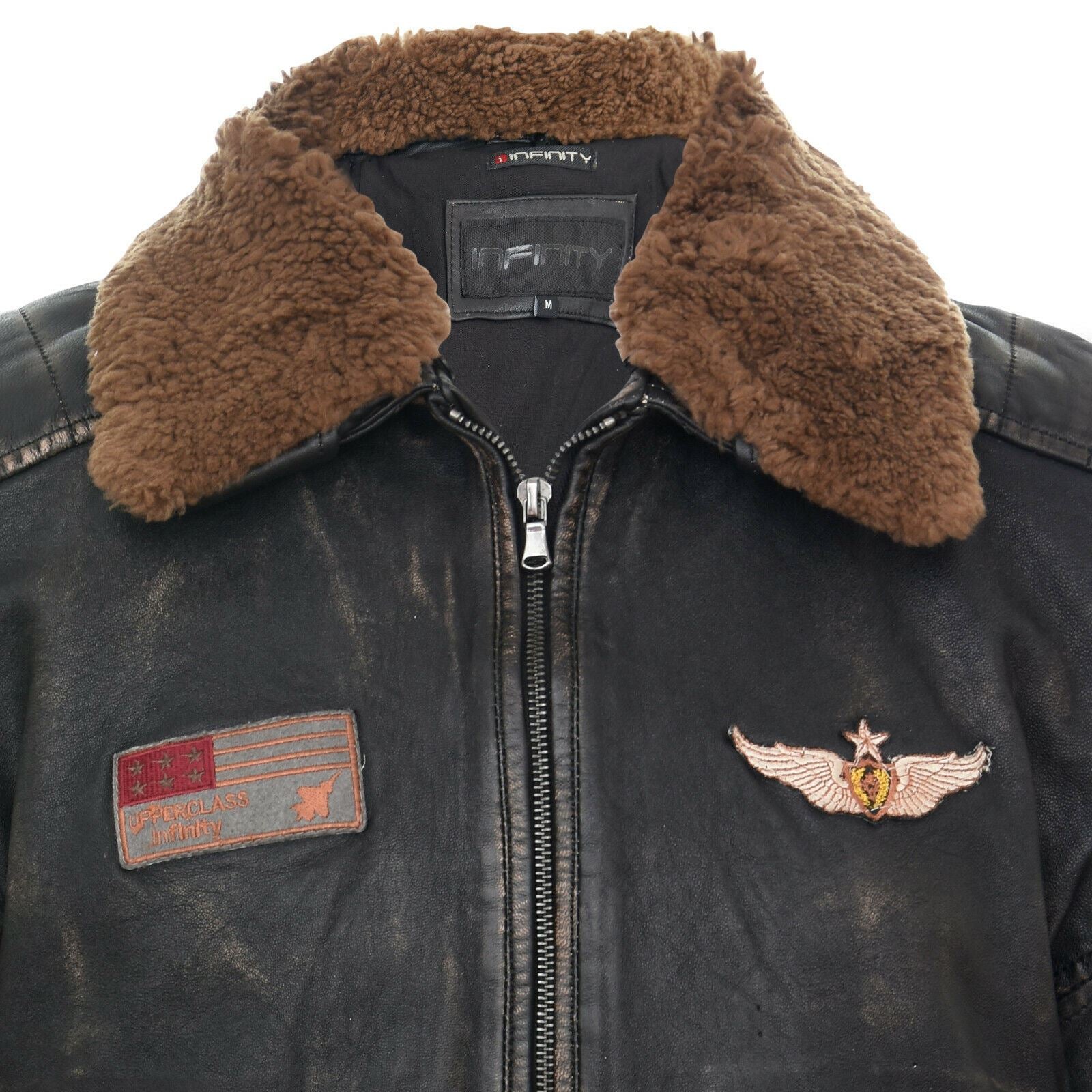 Mens Badged Leather Vintage Black Jacket-Chesham