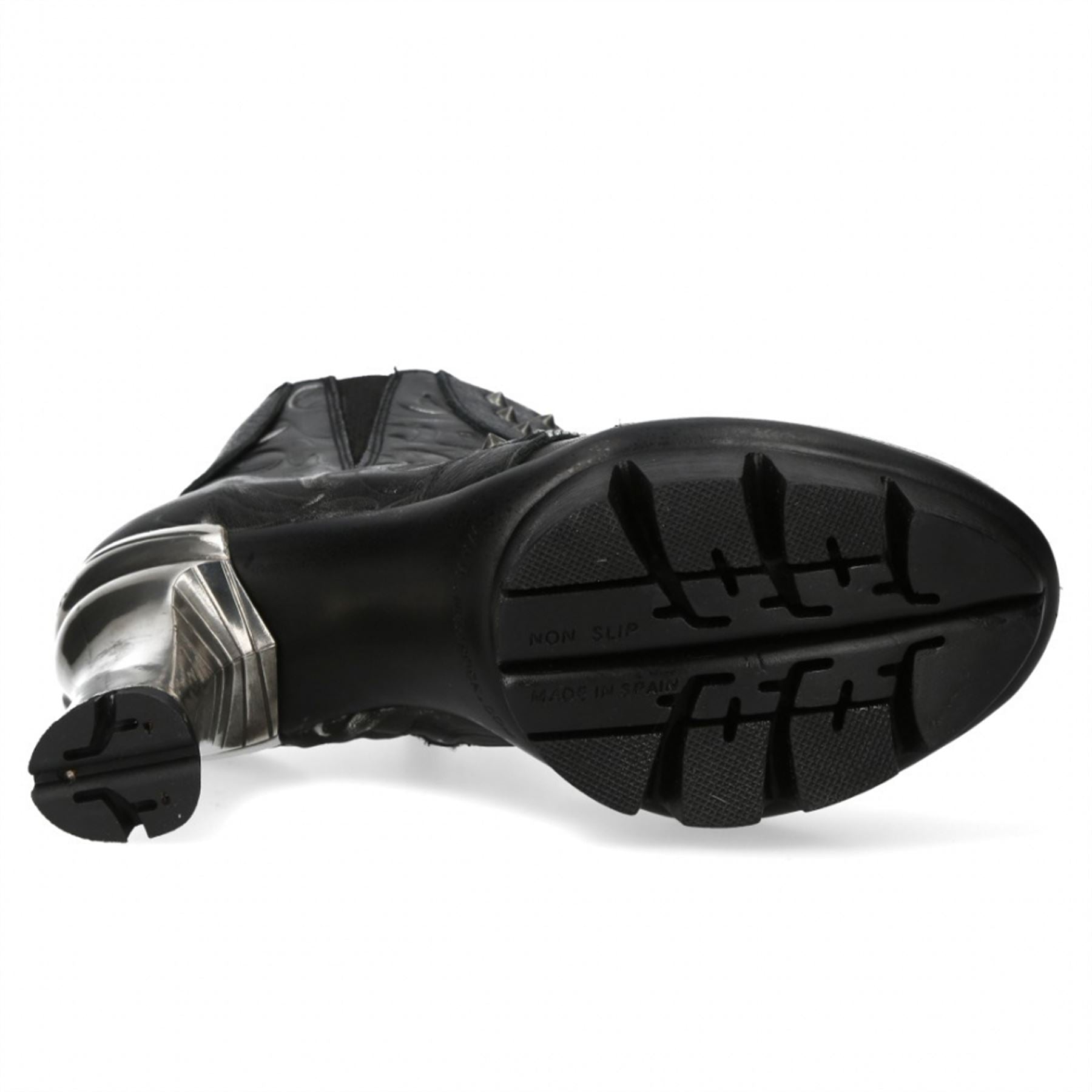 New Rock Womens NEOPUNK001-C19 Black Gothic Heeled Punk Leather Ankle Boots