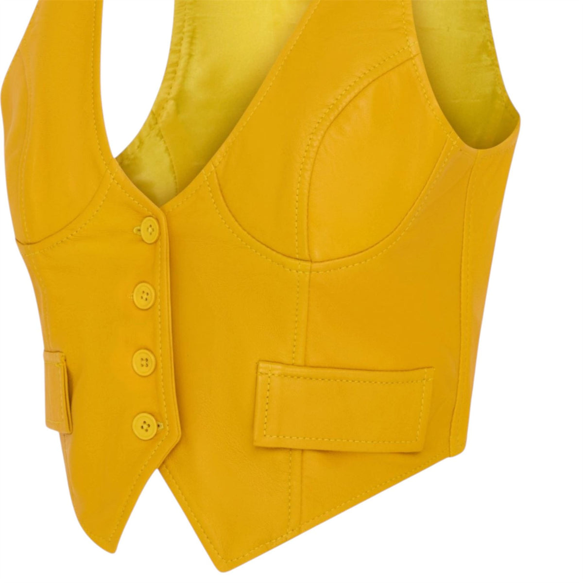 Womens Red Leather Waistcoat Biker Vest - MAM-WC