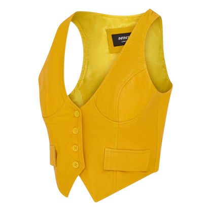 Womens Red Leather Waistcoat Biker Vest - MAM-WC