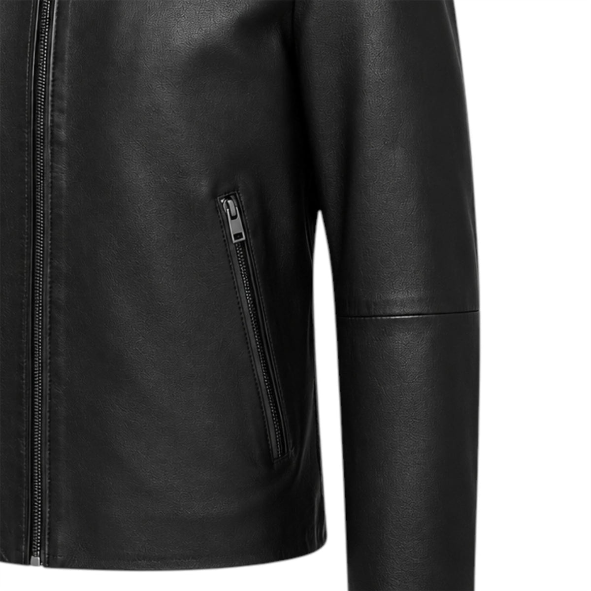 Mens Leather Stand Collar Cafe Racer Biker Jacket - E184