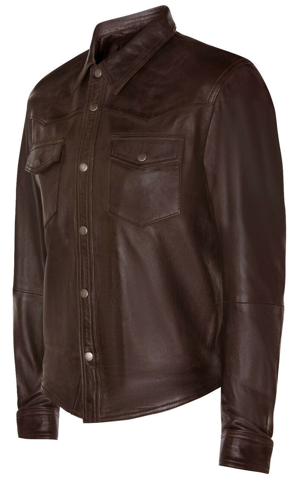 Mens Retro Denim Leather Shirt Jacket-Dorking - Upperclass Fashions 