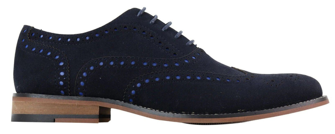 Mens Classic Oxford Brogue Shoes in Navy Blue Suede - Upperclass Fashions 