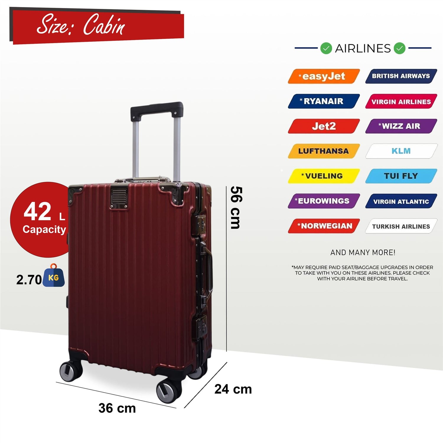 Airdrie Cabin Hard Shell Suitcase in Charcoal Red