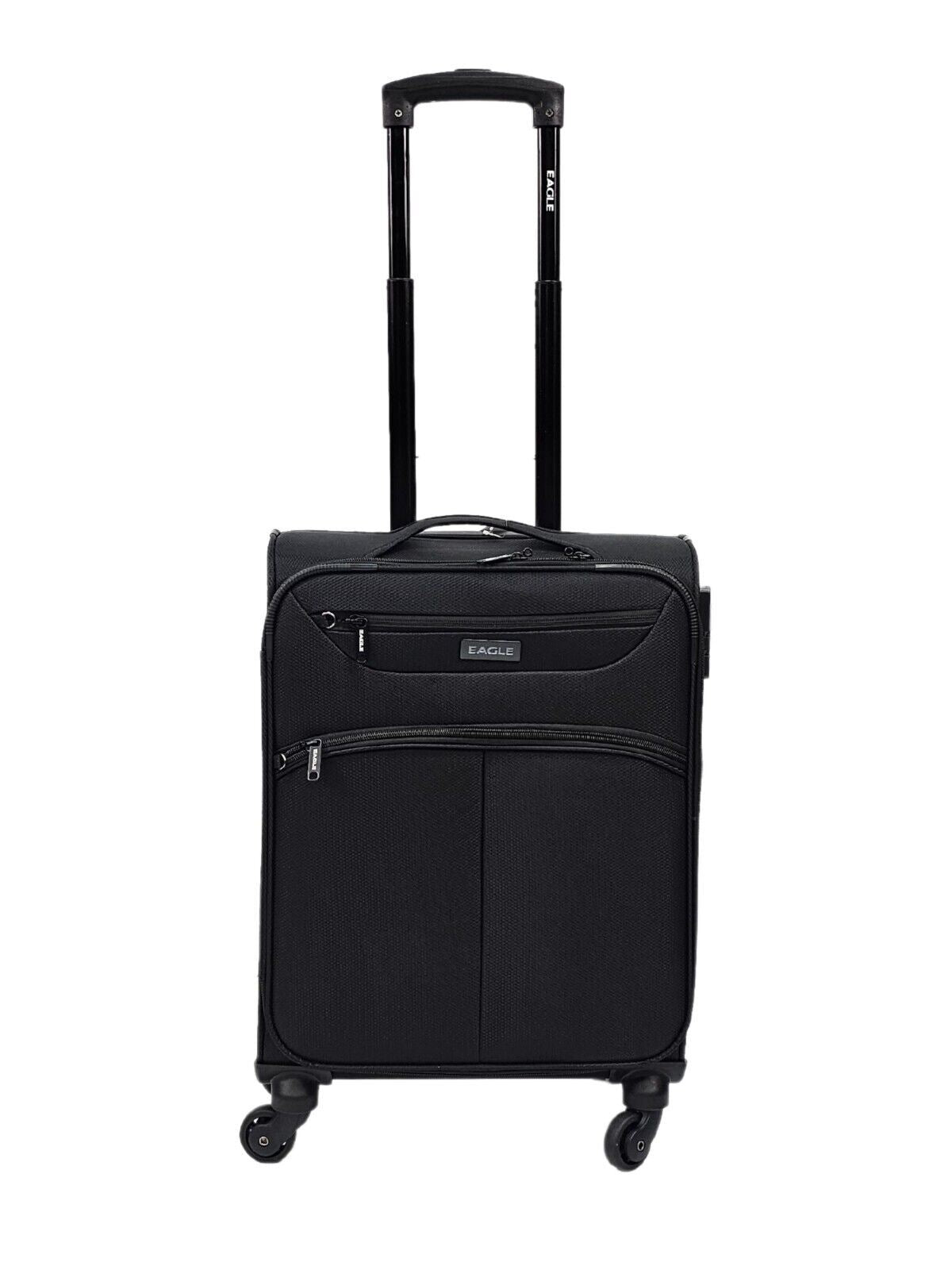 Lightweight Soft Black Suitcases Set 4 Wheel Luggage Travel TSA Cabin