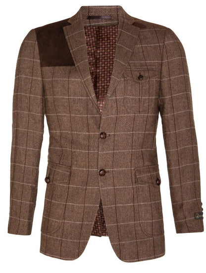 Mens Wool Tweed Shooting Check Hunting Herringbone Blazer Oak Elbow Patch Jacket