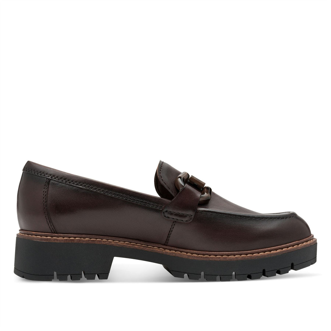 Tamaris Womens Mocca Brown Leather Loafers Slip-On Platform Shoes