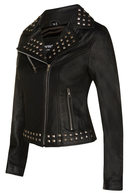 Womens Stud Goth Biker Leather Jacket-St. Albans
