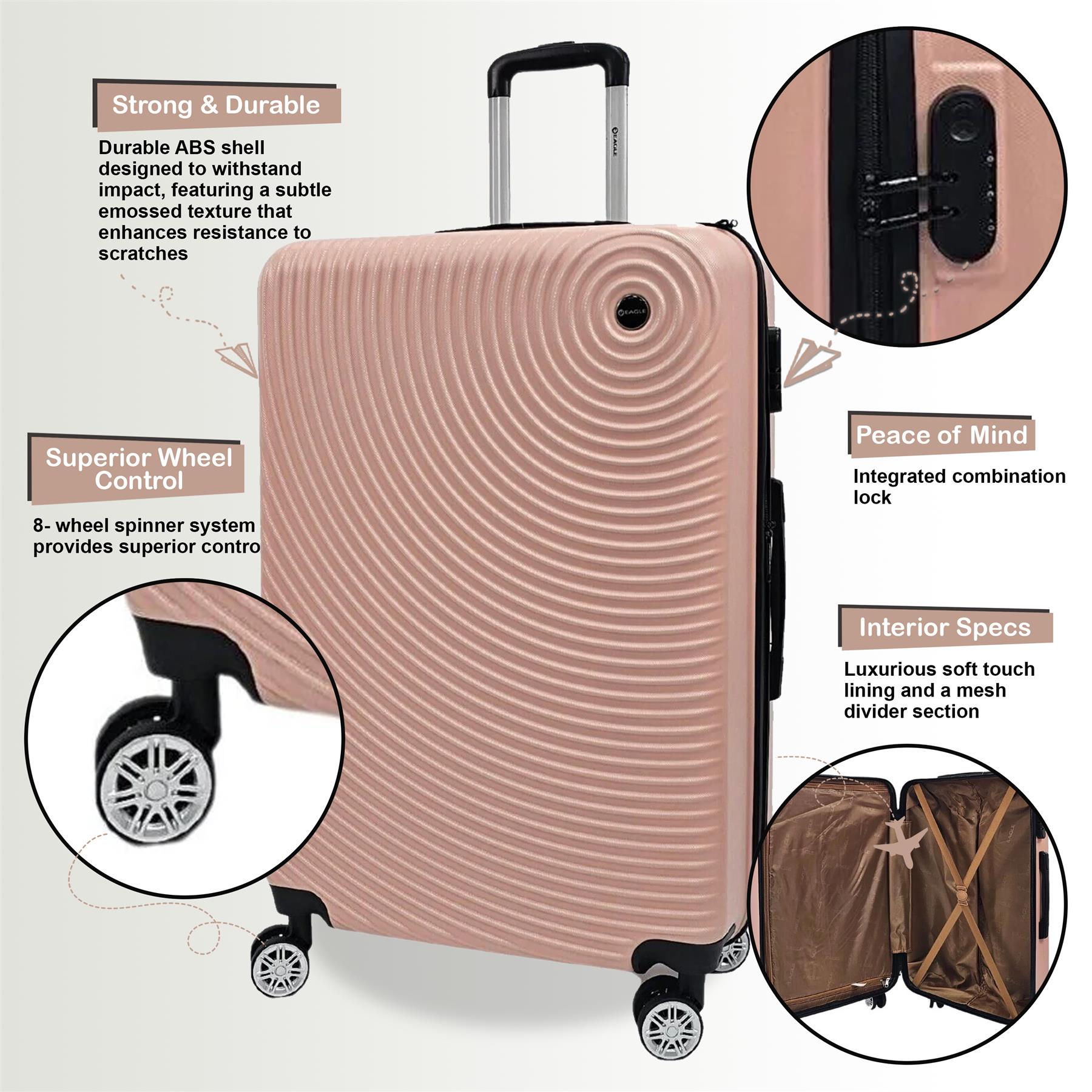 Brookside Set of 3 Hard Shell Suitcase in Rose Gold