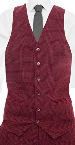 Mens 3 Piece Tweed Suit Wool Burgundy Black 1920s Authentic 1920s Blinders Suit Retro Classic