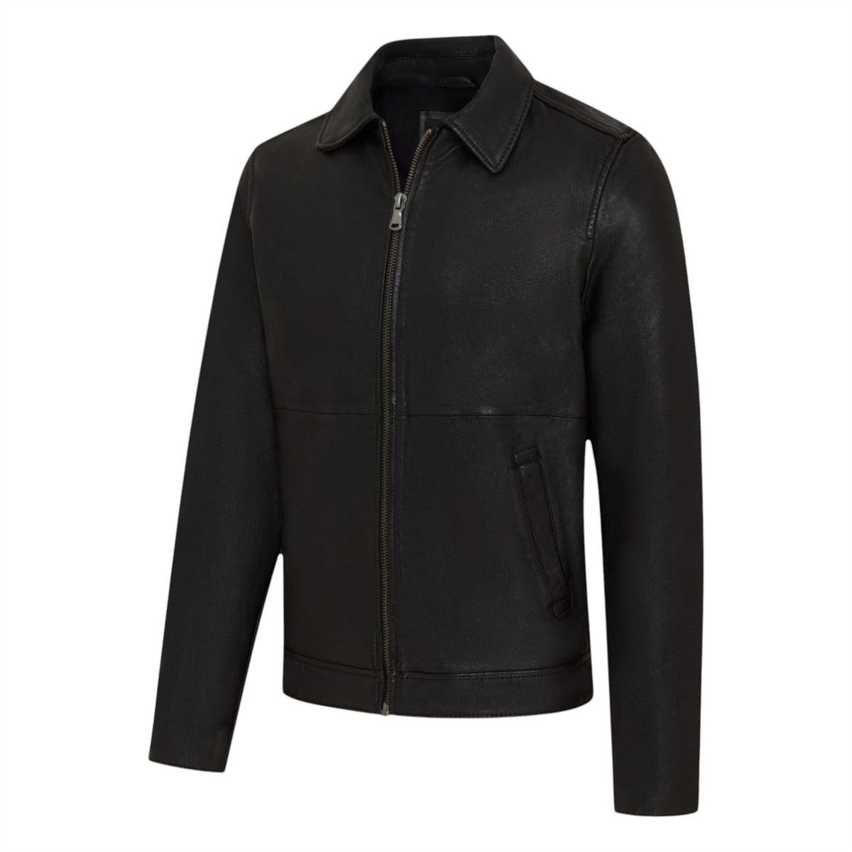 Mens Leather Harrington Collar Biker Jacket - Alpha