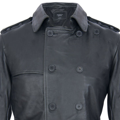 Mens Black Leather Trench Overcoat-Edenbridge