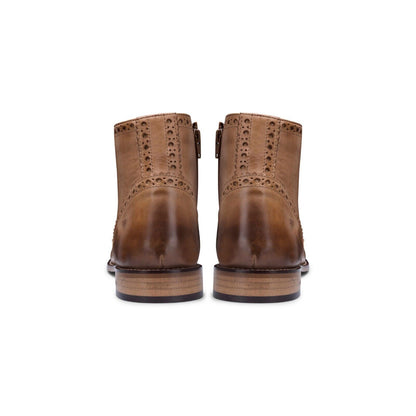 Mens Classic Oxford Tan Leather Gatsby Brogue Ankle Boots with Tweed