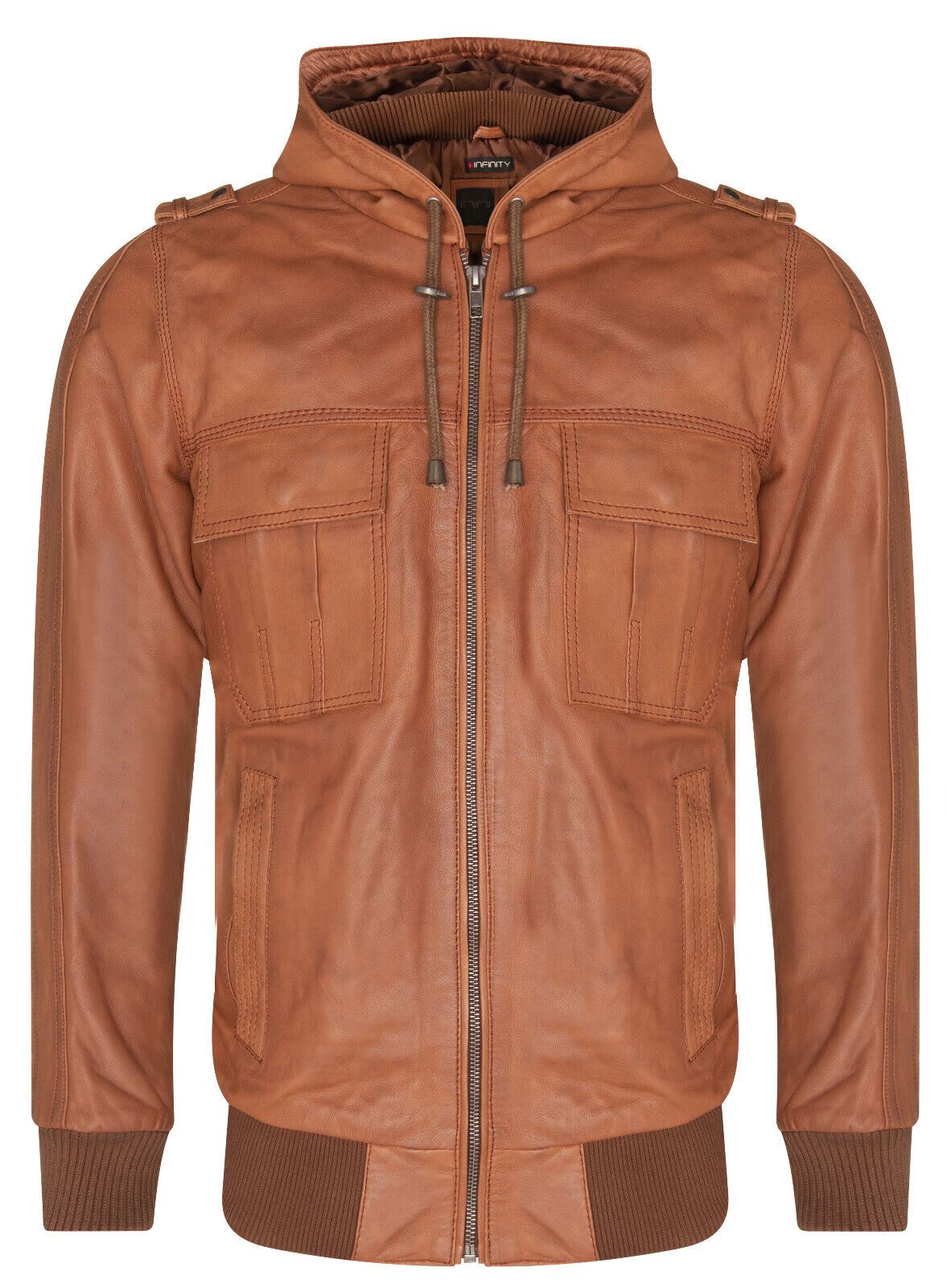 Mens Leather Hooded Varsity Jacket - Cullompton