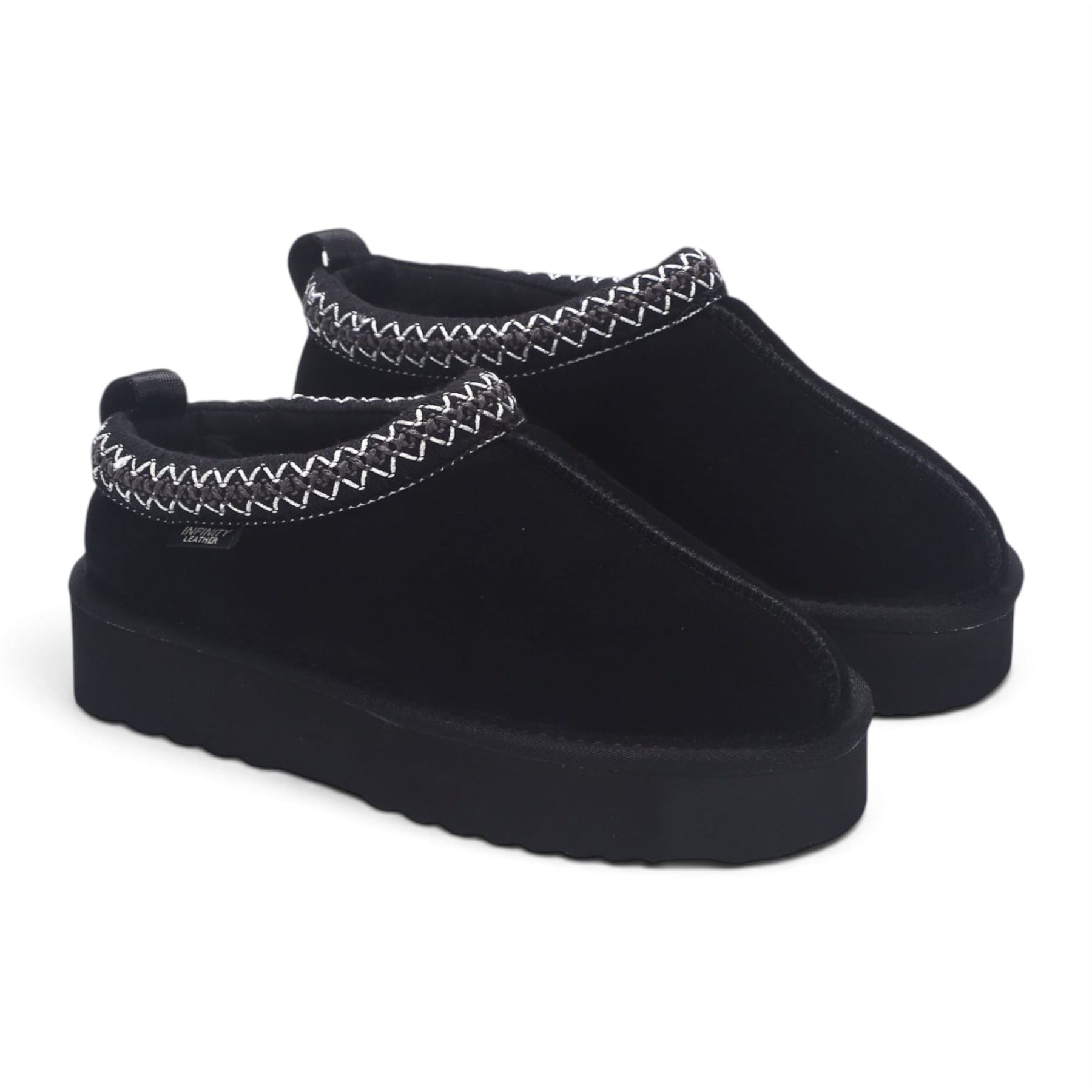 Women’s Black Genuine Sheepskin Real Fur Winter Platform Slippers - Polar