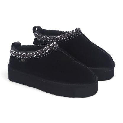Women’s Black Genuine Sheepskin Real Fur Winter Platform Slippers - Polar