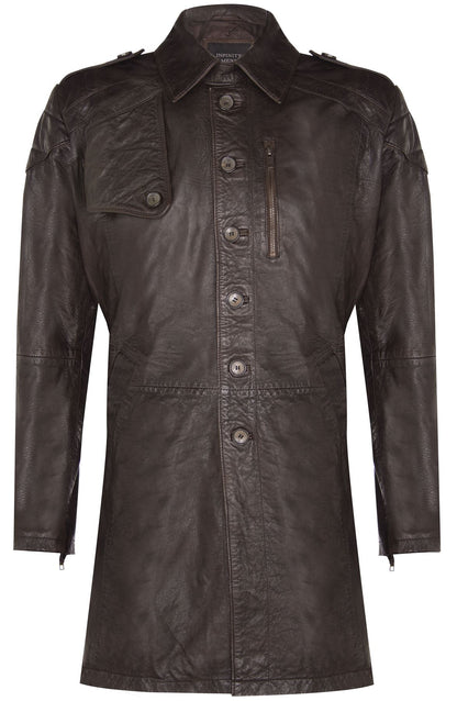 Mens Long Leather Trench Coat-Filton