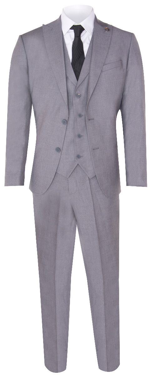 New Mens 3 Piece Suit Plain Grey Classic Tailored Fit Smart Casual 1920s Formal