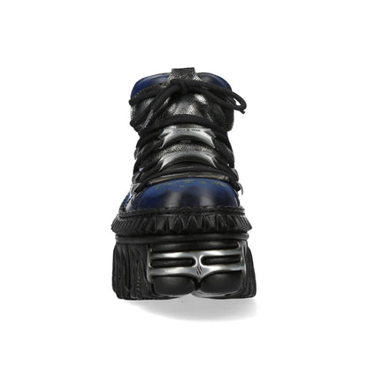 New Rock M-WALL106N-C16 Blue Silver Leather Gothic Urban Rock Ankle Boots