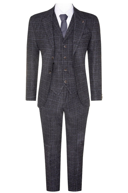 Mens Grey Check 3 Piece Tweed Suit Peaky Blinders 1920s Gatsby Tailored Fit
