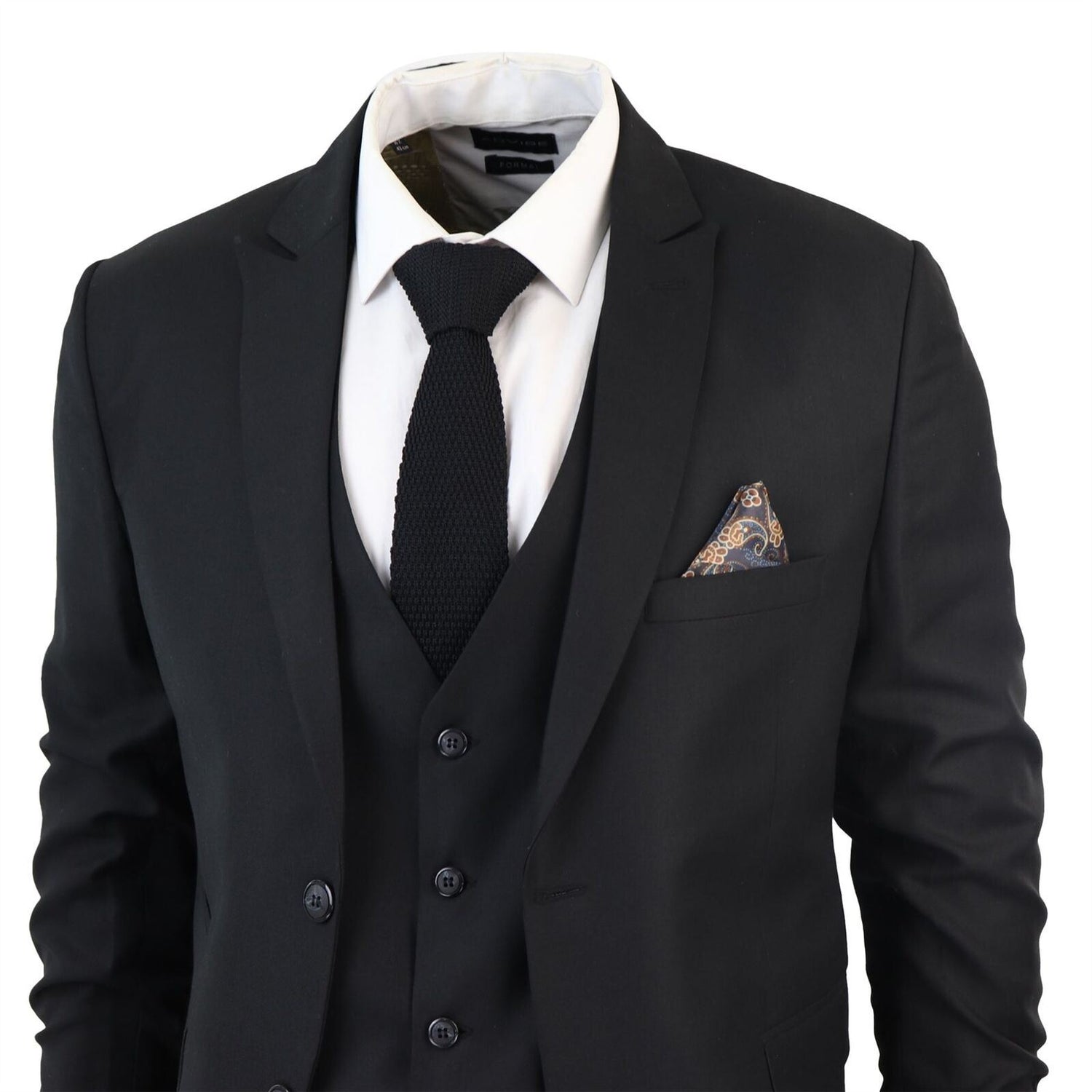 Mens IM1 Classic Plain Black 3 Piece Suit - Upperclass Fashions 