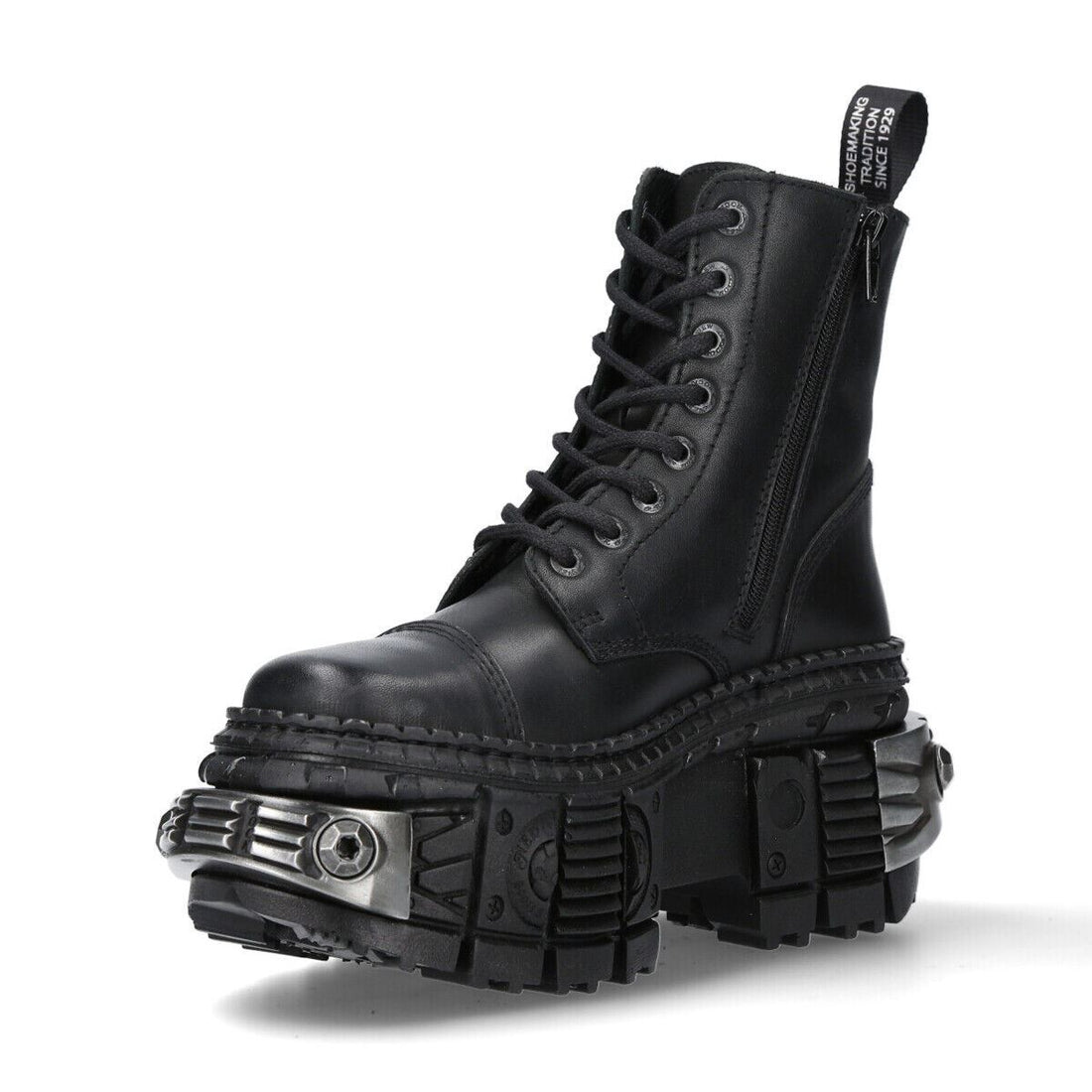 New Rock Metallic Black Leather Boots-WALL083C-S4 - Upperclass Fashions 