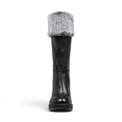 Windsorsmith Womens Mid Calf Black Leather High Heel Fur Boots - Lovestruck