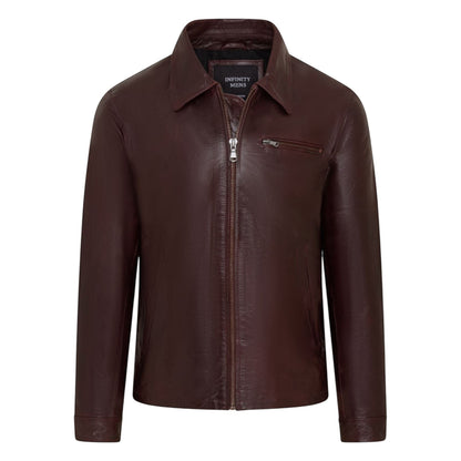 Mens Leather Harrington Collar Biker Jacket - Arick