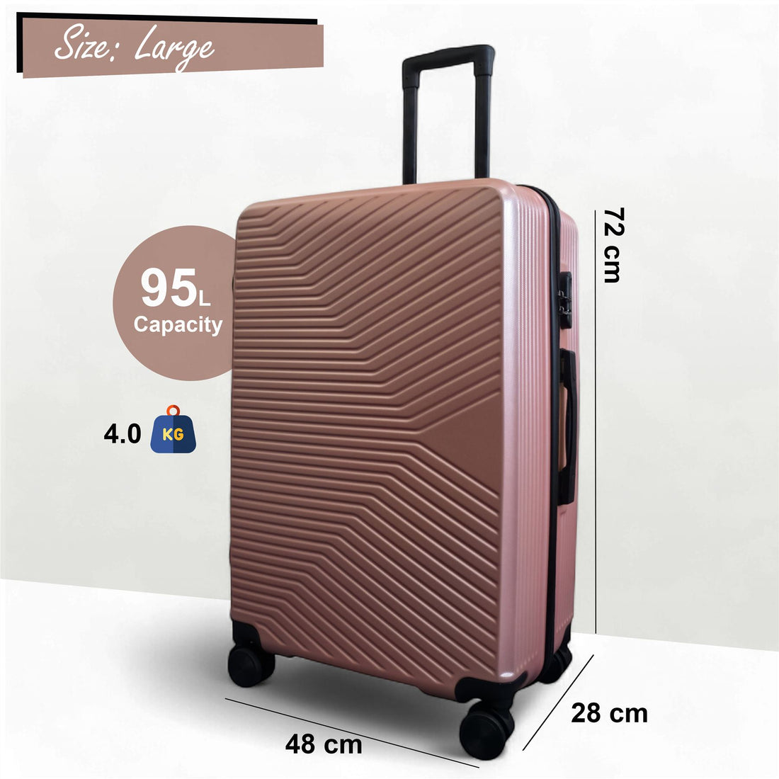 Junee Large Hard Shell Suitcase in Rose Gold