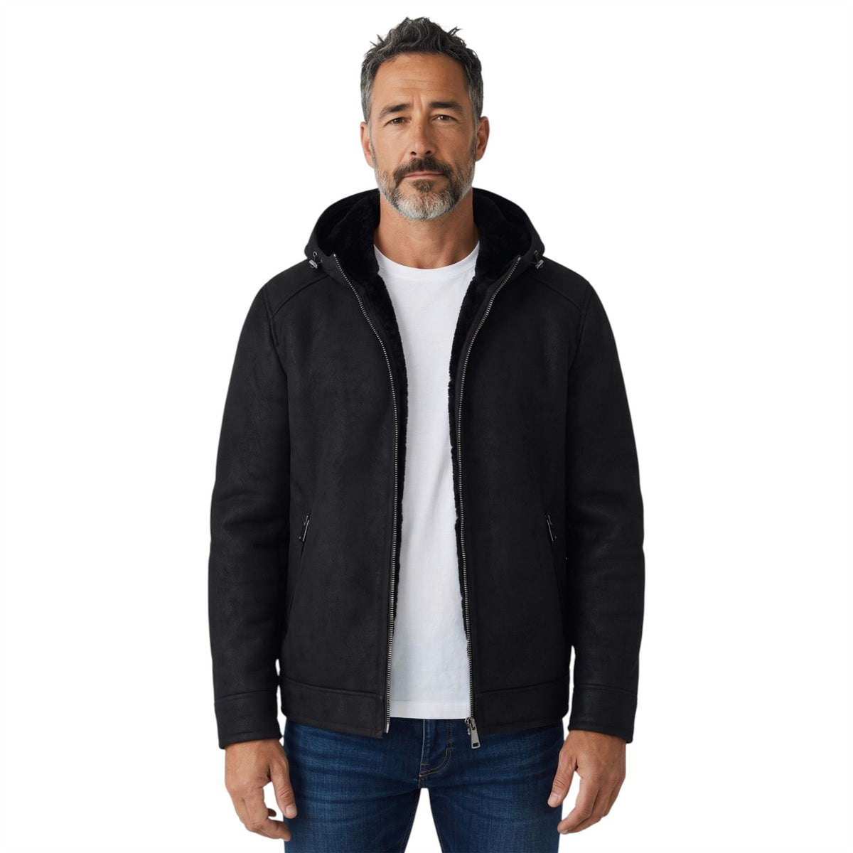 Mens Sheepksin Hooded Shearling Bomber Jacket - Benalla
