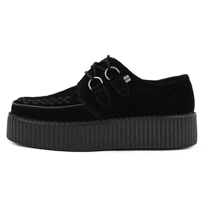 TUK Viva High Creeper Black Suede Platform Lace-Up Goth Shoes - AV7757