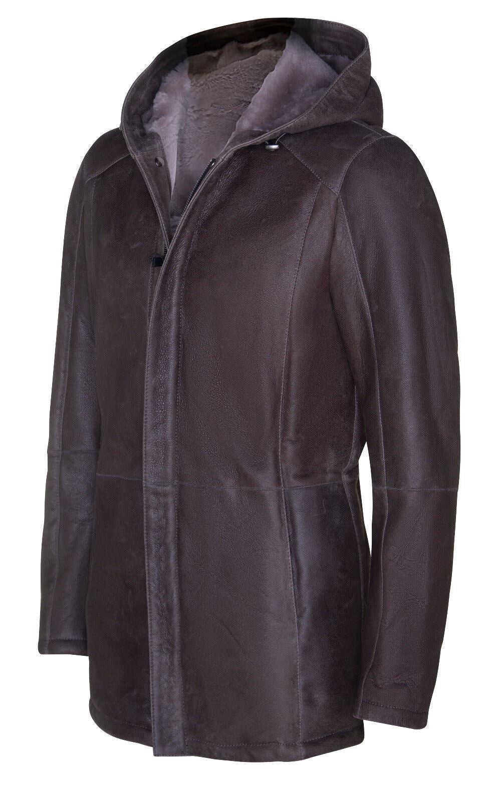 Mens Classic Sheepskin Hooded Parker Coat-Leyland