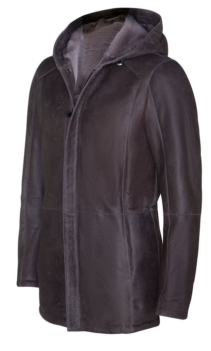 Mens Classic Sheepskin Hooded Parker Coat-Leyland