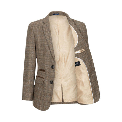 Boys 3 Piece Brown Tweed Check Vintage Retro Suit - Upperclass Fashions 