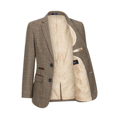 Boys 3 Piece Brown Tweed Check Vintage Retro Suit