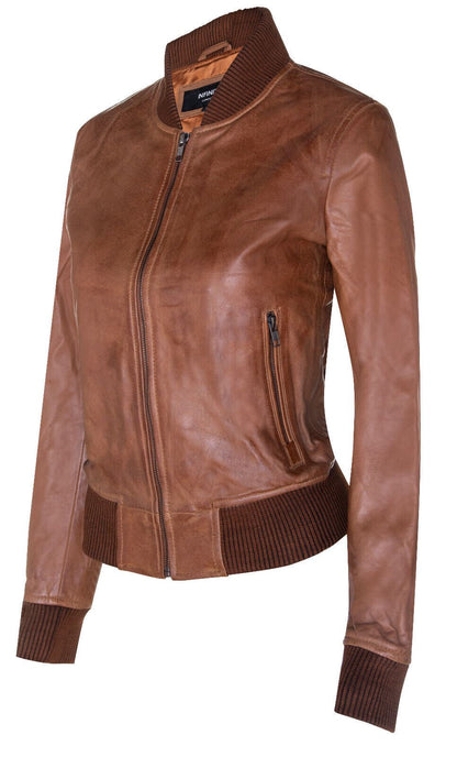 Womens Classic MA-1 Leather Bomber Jacket-Newcastle